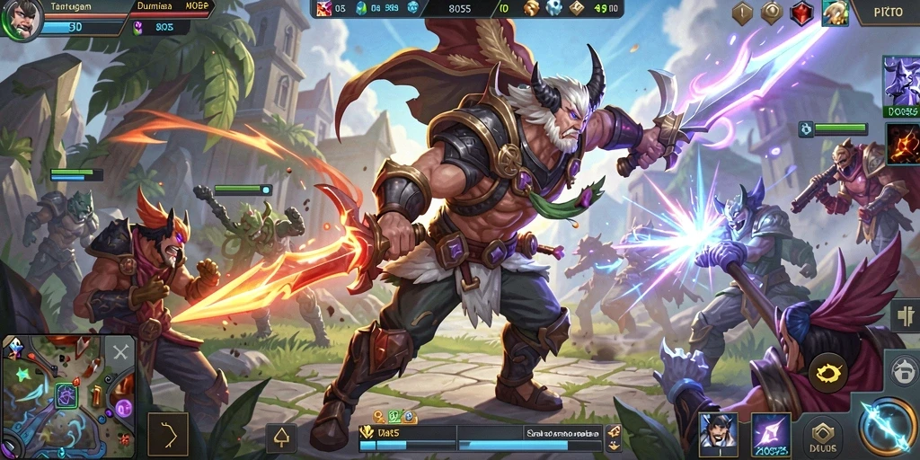Tampilan gameplay MOBA yang seru dan menegangkan di 8055.