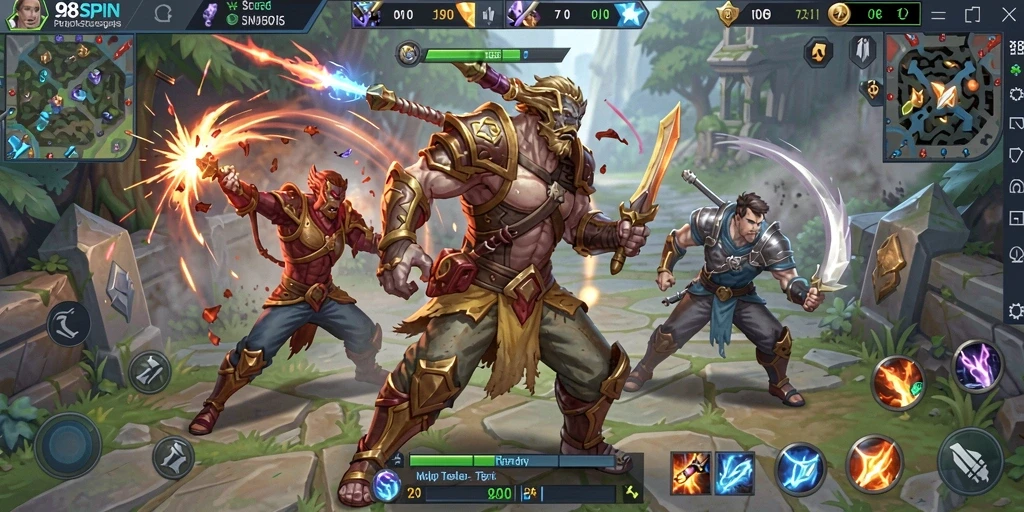 Tampilan aksi seru dalam gameplay MOBA 98SPIN.