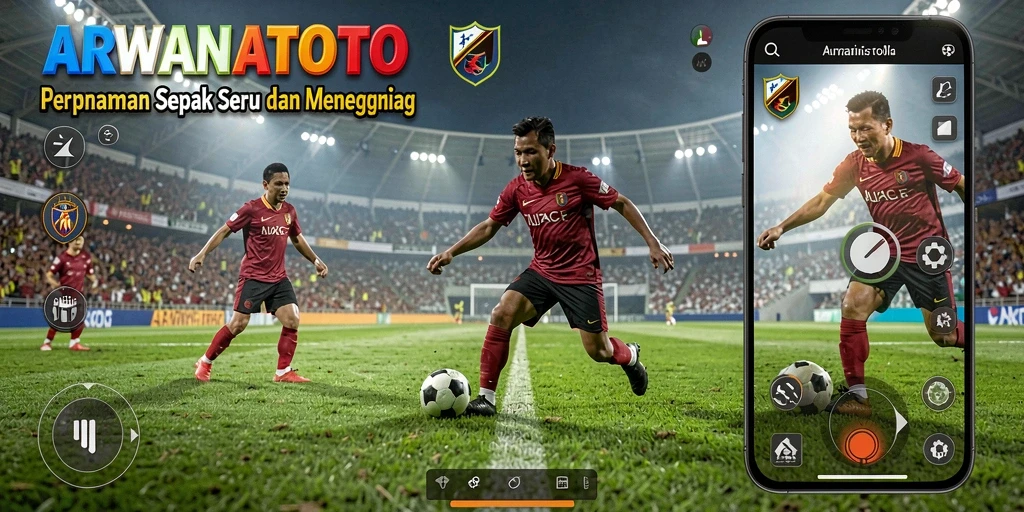 Tangkapan layar ARWANATOTO menampilkan aksi sepak bola penuh semangat di lapangan.
