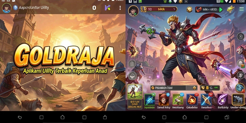 Screenshot utama GOLDRAJA menampilkan dashboard aplikasi Utility yang user-friendly.