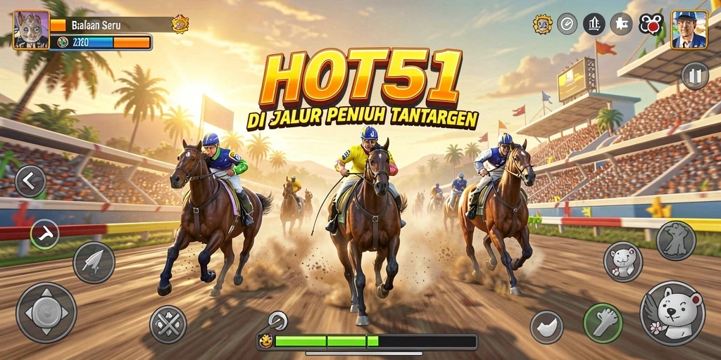 Tampilan gameplay yang seru dalam balapan HOT51 dengan mobil dan lintasan yang keren.