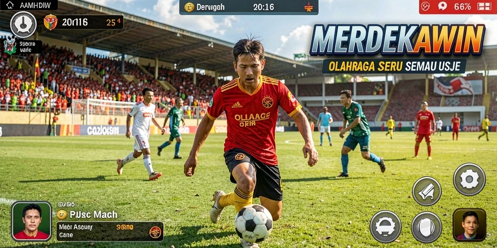 Tampilan gameplay seru di MERDEKAWIN dengan aksi olahraga yang mendebarkan.