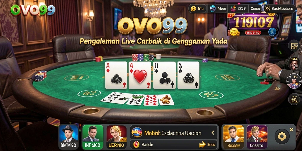 Tampilan gameplay OVO99 yang mendebarkan dengan dealer langsung dan berbagai pilihan permainan.