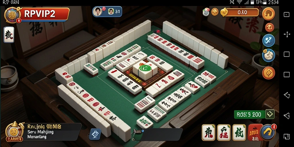 Screenshot RPVIP2 menampilkan pelbagai ubin Mahjong yang menarik.