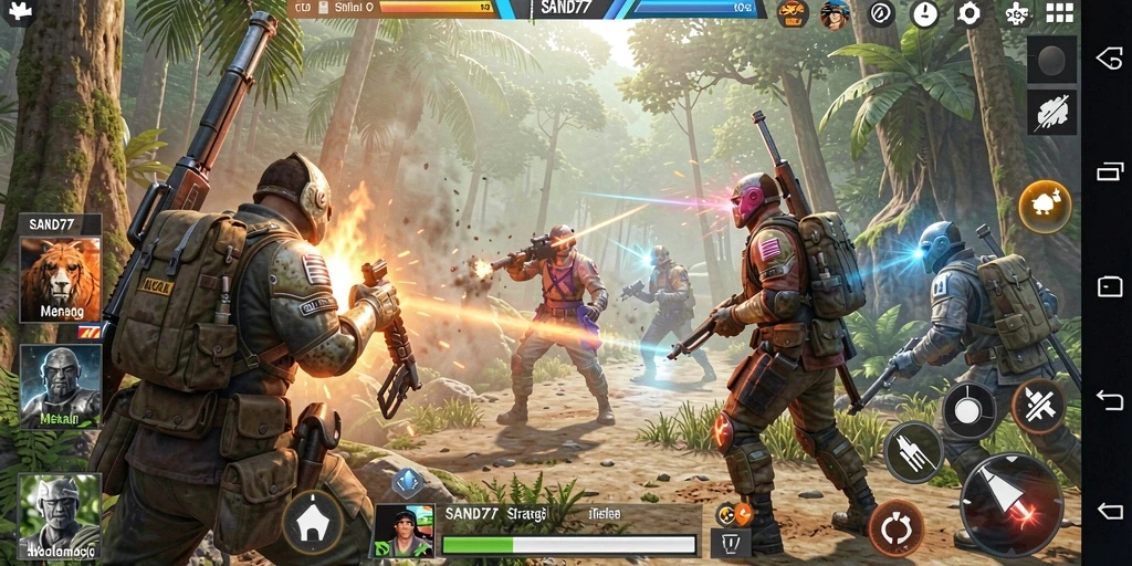 Gameplay SAND77 menampilkan pertarungan strategis yang mendebarkan.