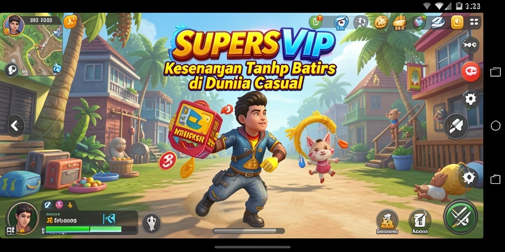 Tampilan menarik gameplay SUPERSVIP dengan karakter berwarna-warni.