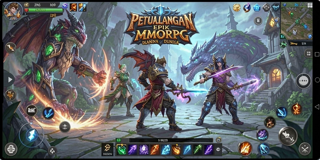 Screenshot utama ZK6 menampilkan aksi pertempuran seru dalam MMORPG.
